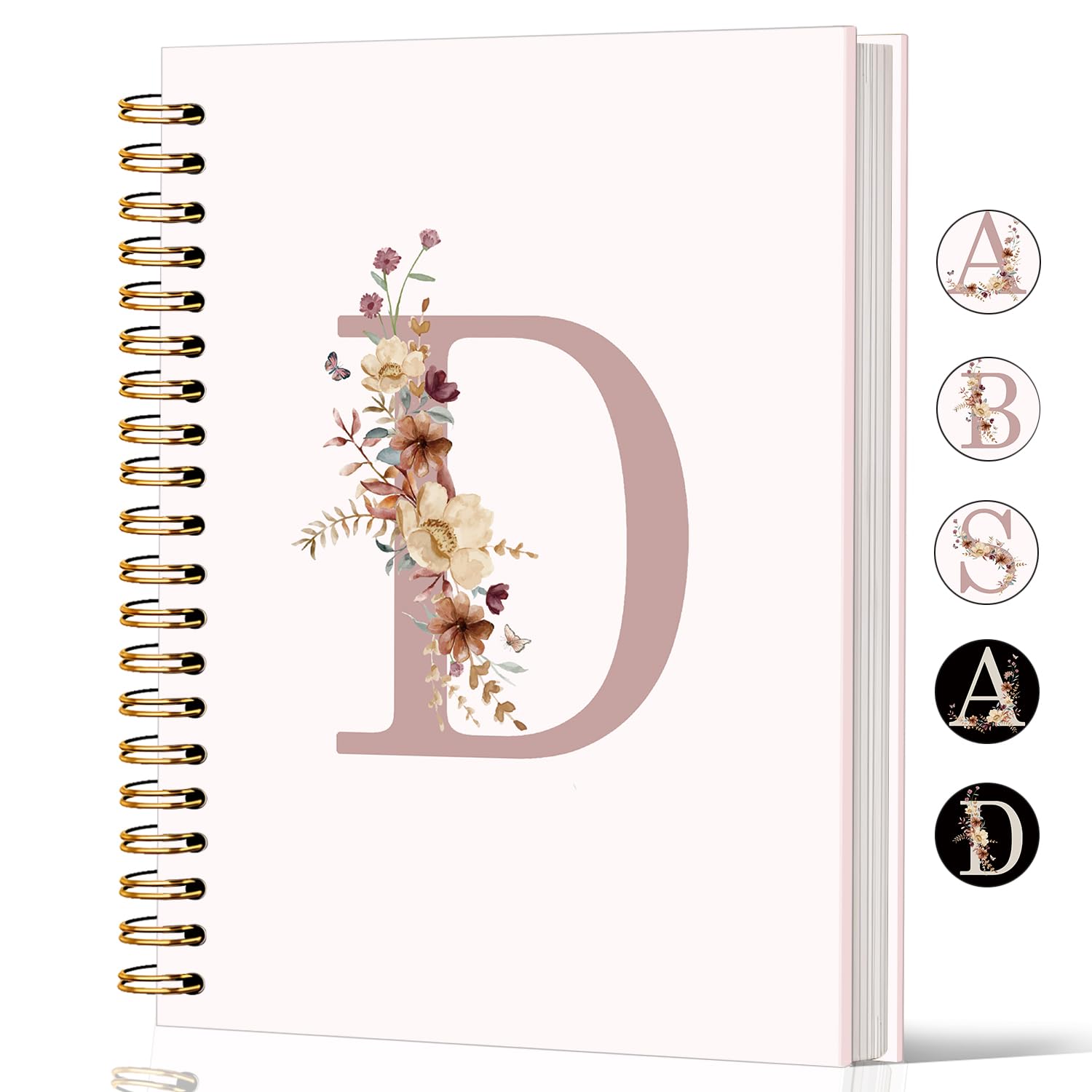 Stylel Star - Pink Wildflower Initial Letter K Notebook Journal Aesthetic Personalized Spiral Customized Monogrammed Gifts