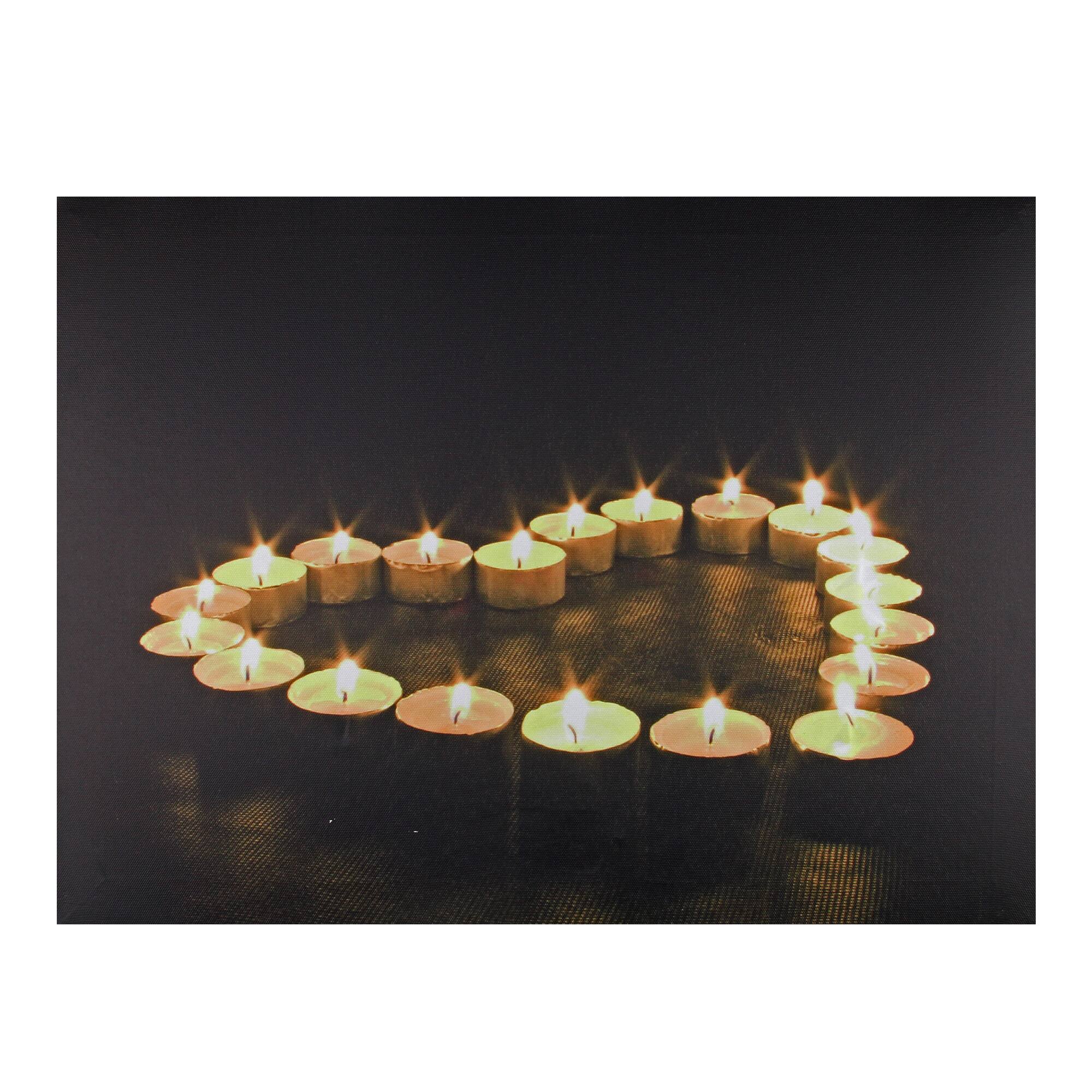 Front. Northlight - LED Lighted Flickering Heart-Shaped Candles Canvas Wall Art 15.75" - Black.