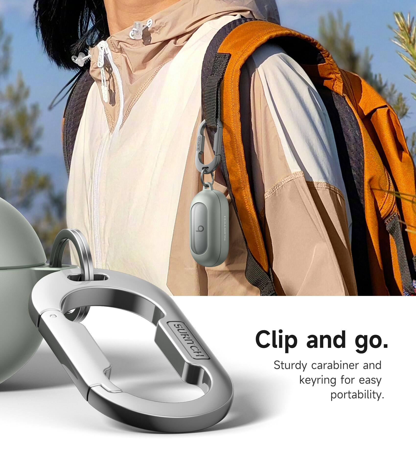 Clip and go. Sturdy carabiner and keyring for easy portability.