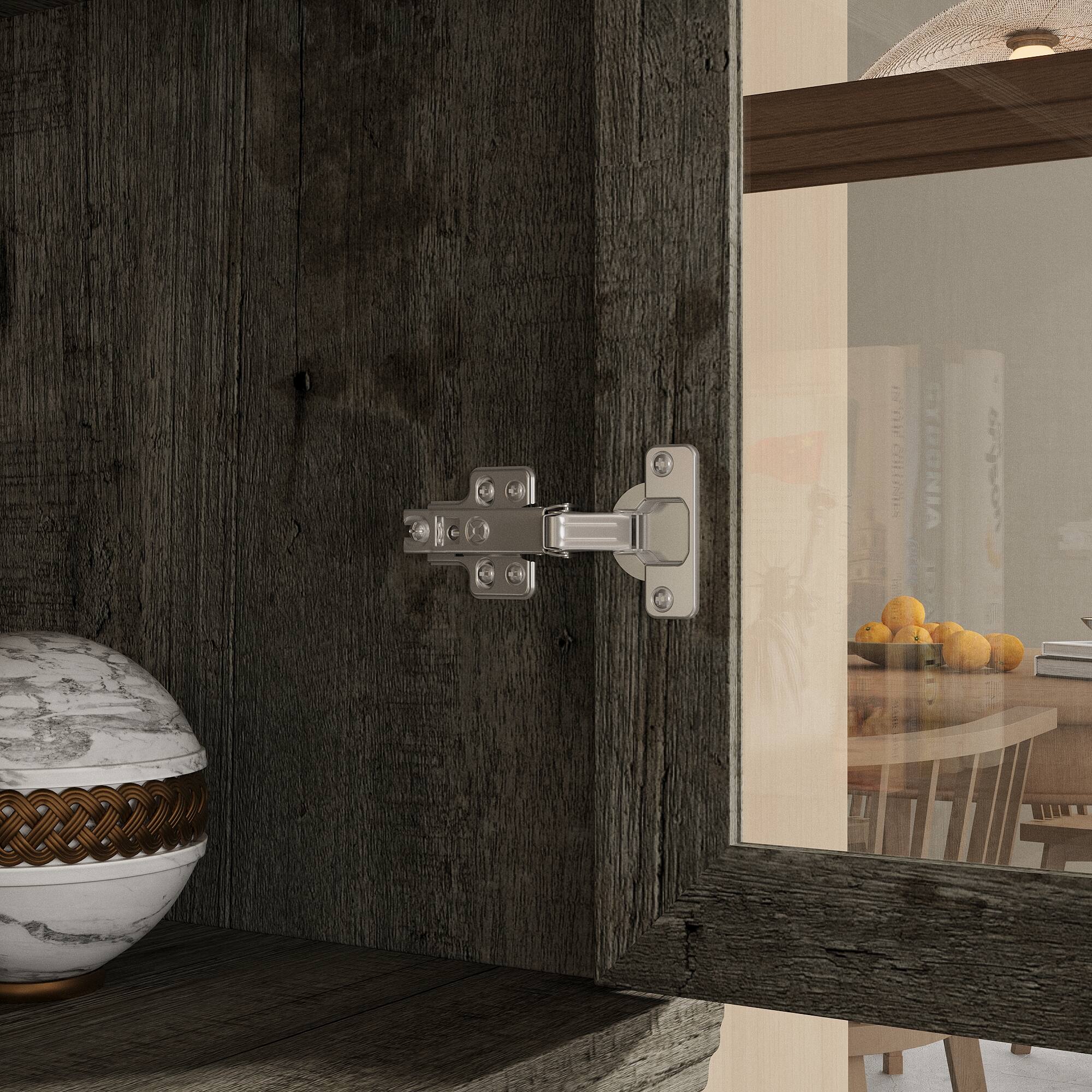 Alt View 2. FUFU & GAGA - Vintage Distressed Glass Display Cabinet with Bronze Shell Handles and Tempered Glass for Living Room or Study - Gray.