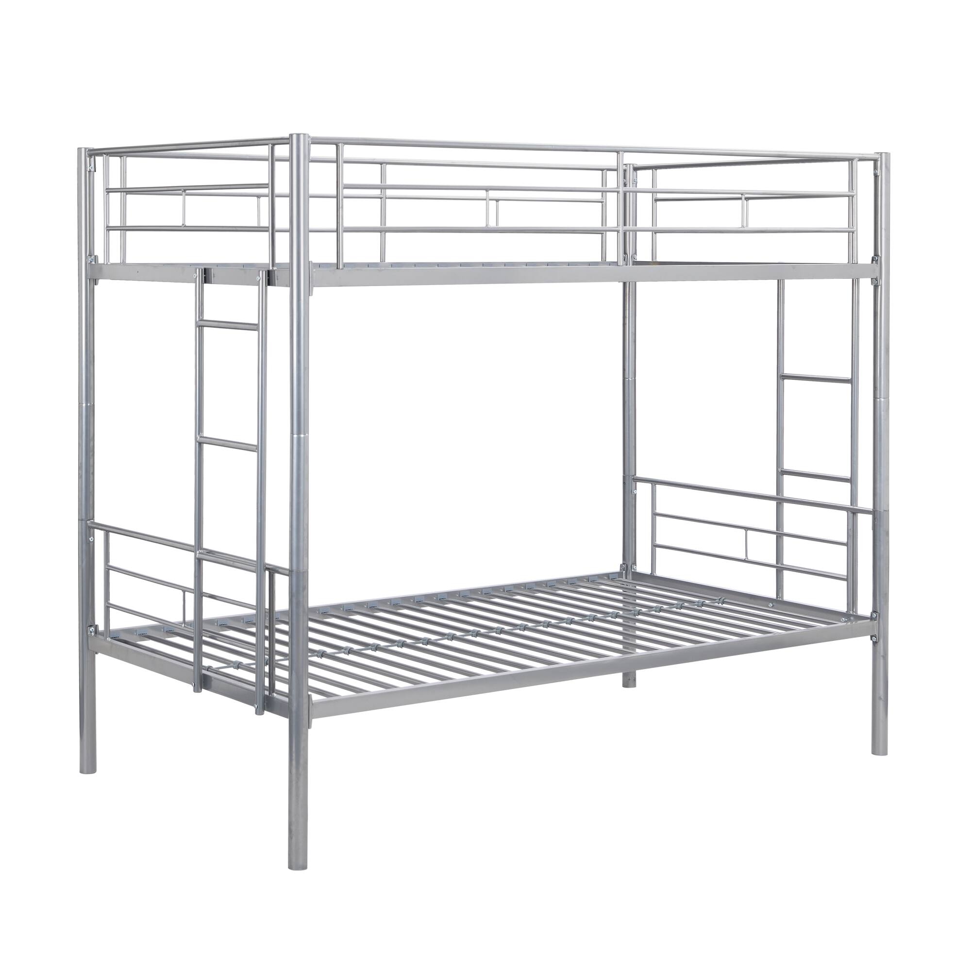 Back. GOODSILO - Sturdy Metal Bunk Bed with Safe Stairs and Space-Saving Design for Modern Bedrooms - Silver.