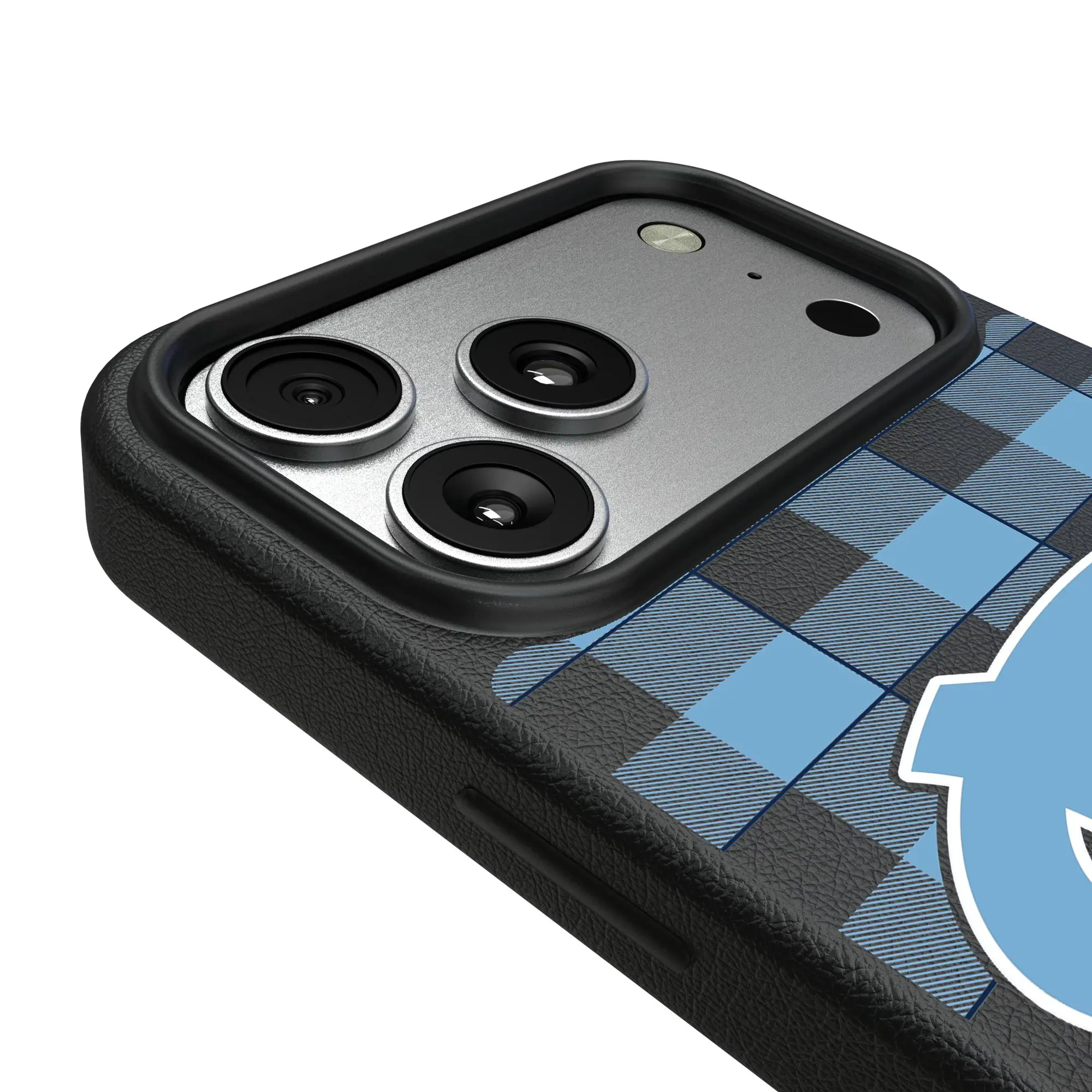Alt View 2. Keyscaper - North Carolina Tar Heels Plaid Magnetic Bump iPhone Case - 15 - Black.