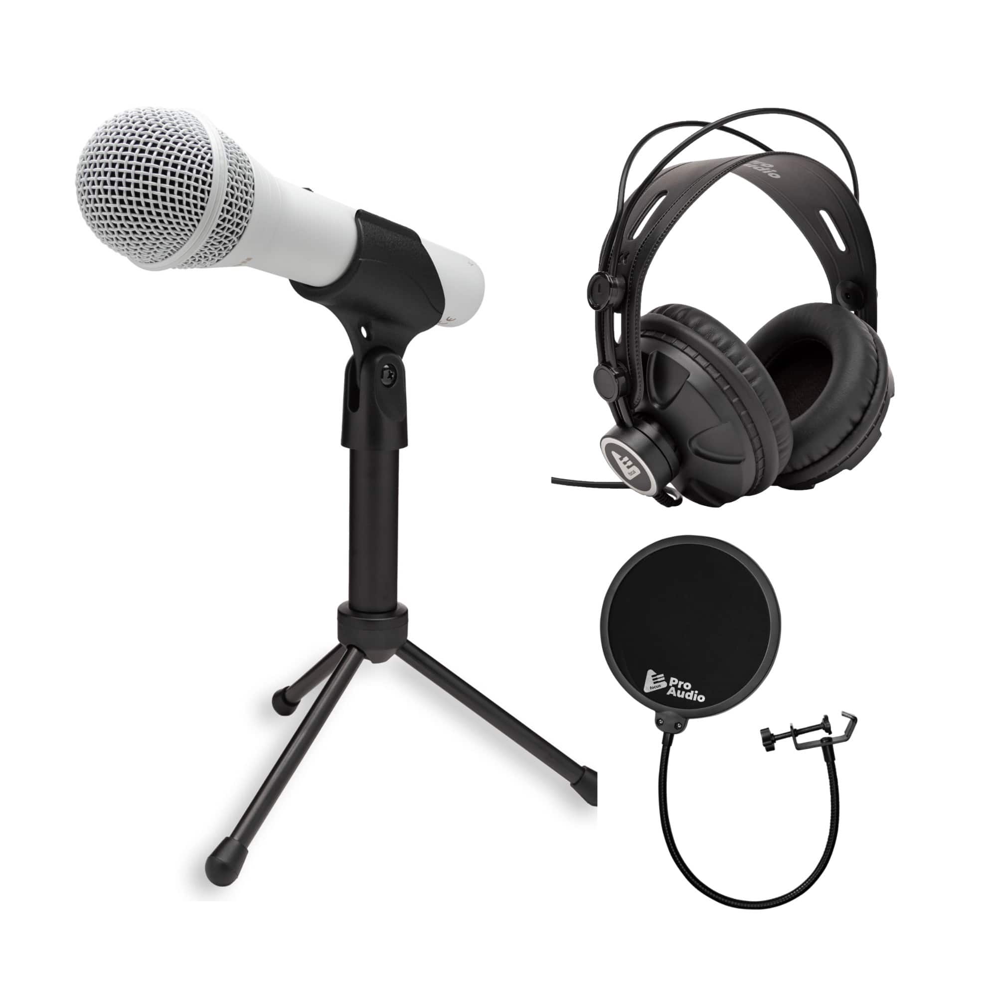 Samson - Q2U USB and XLR Handheld White Dynamic Microphone and Headphones Bundle