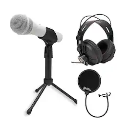 Samson - Q2U USB and XLR Handheld White Dynamic Microphone and Headphones Bundle