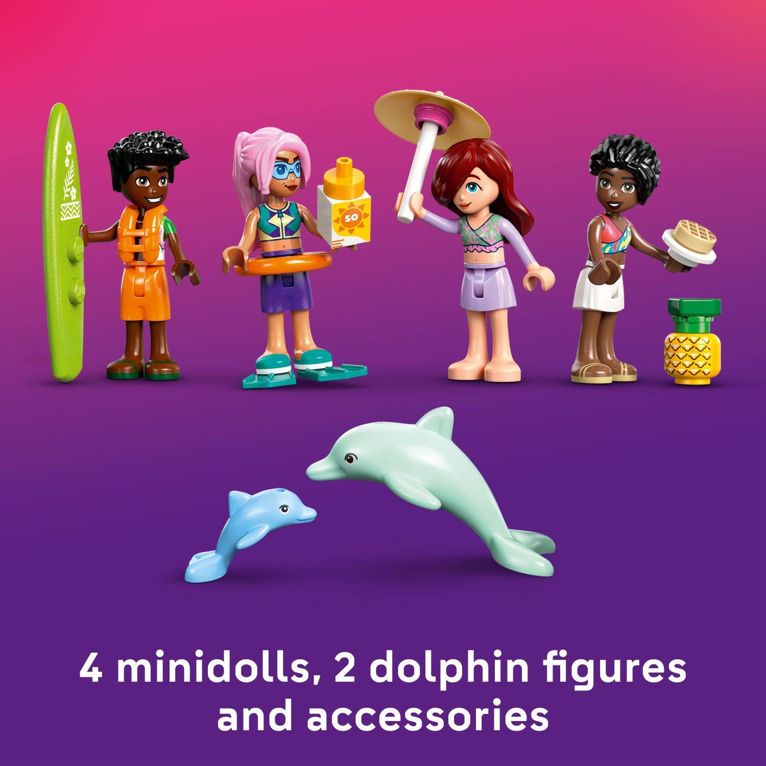 W so 4 minidolls, 2 dolphin figures and accessories