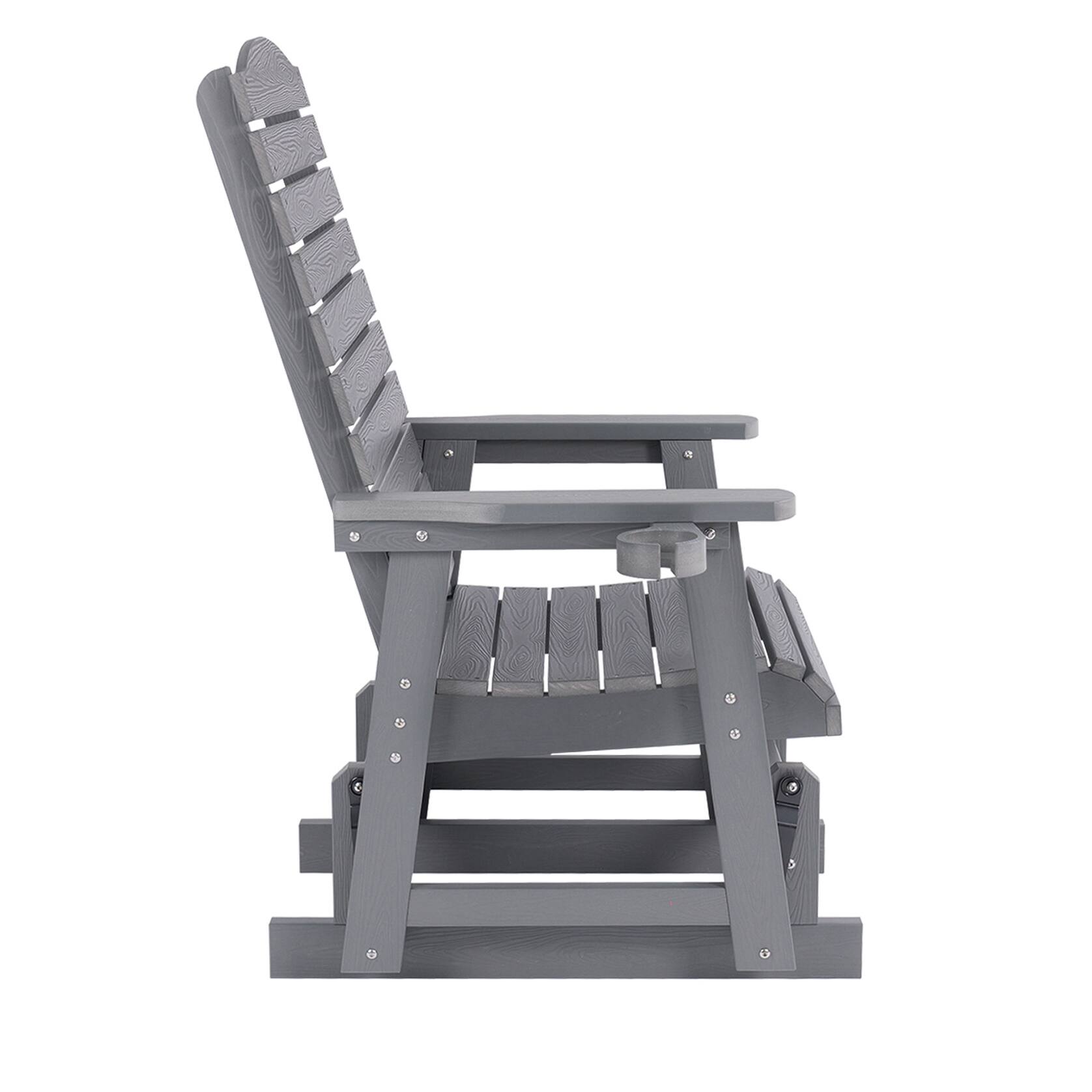 Left. Fortune Candy - Poly Lumber Patio Glider w/Cup Holders, High Backrest and Deep Contoured Seat, HIPS Material, Heavy Duty 700lb - Gray.