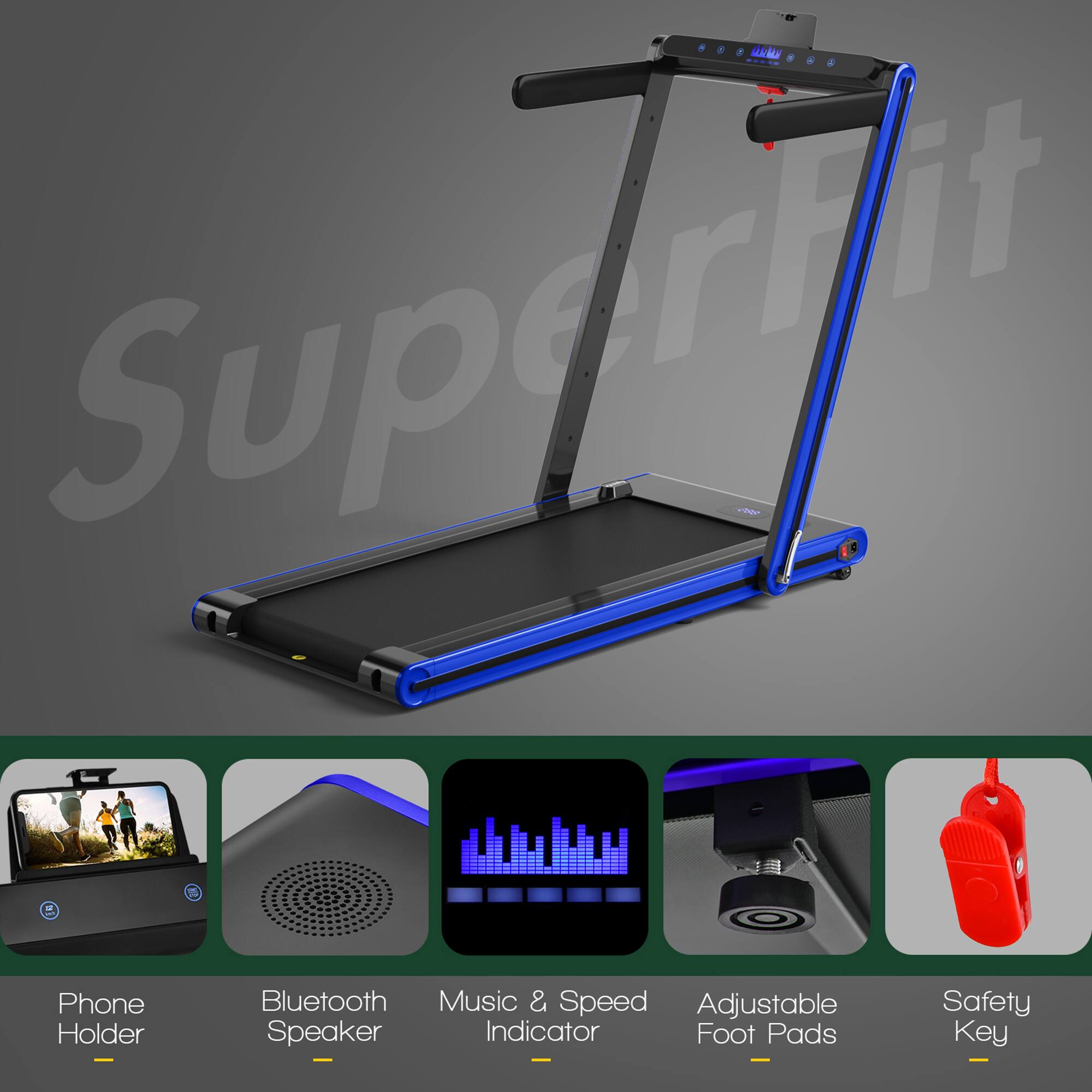 SuperFit Phone Holder Bluetooth Music & Speed Adjustable Speaker Indicator Foot Pads - Safety Key