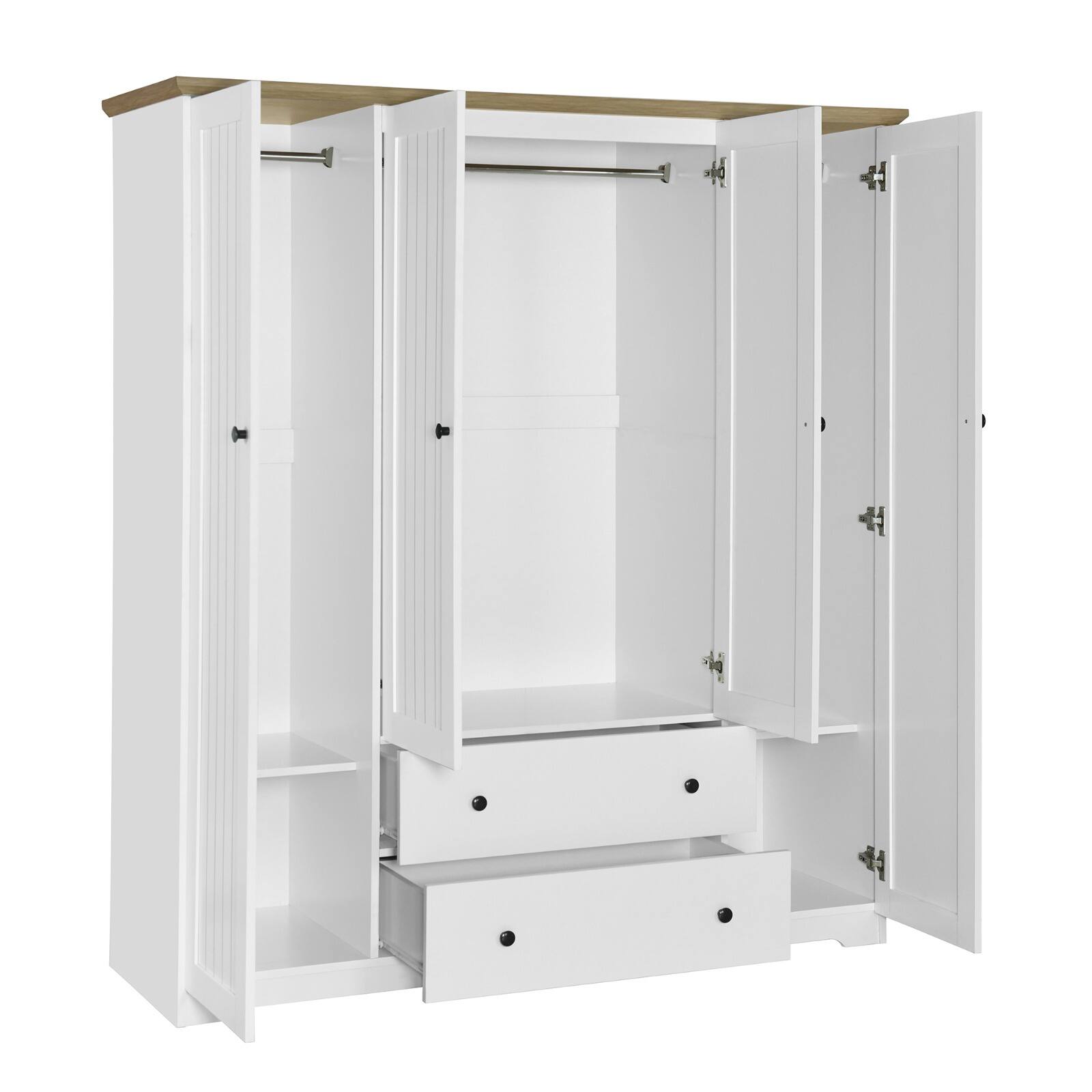 Alt View 1. Whisen - 4-Door Wardrobe Armoire Closet with 2 Drawers,Large Capacity Hanging and Storage Organizer - White.