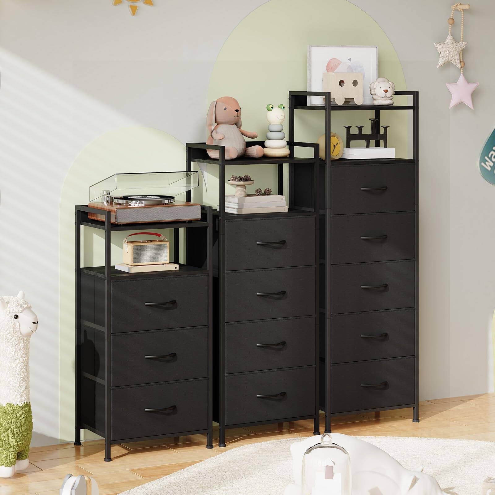 Alt View 5. VEGA AUTOMOTIVE - Night Stand With 4 Drawers Vertical Storage Tower Fabric Dresser For Bedroom Nightstand Bedside Table Furni... - Black.