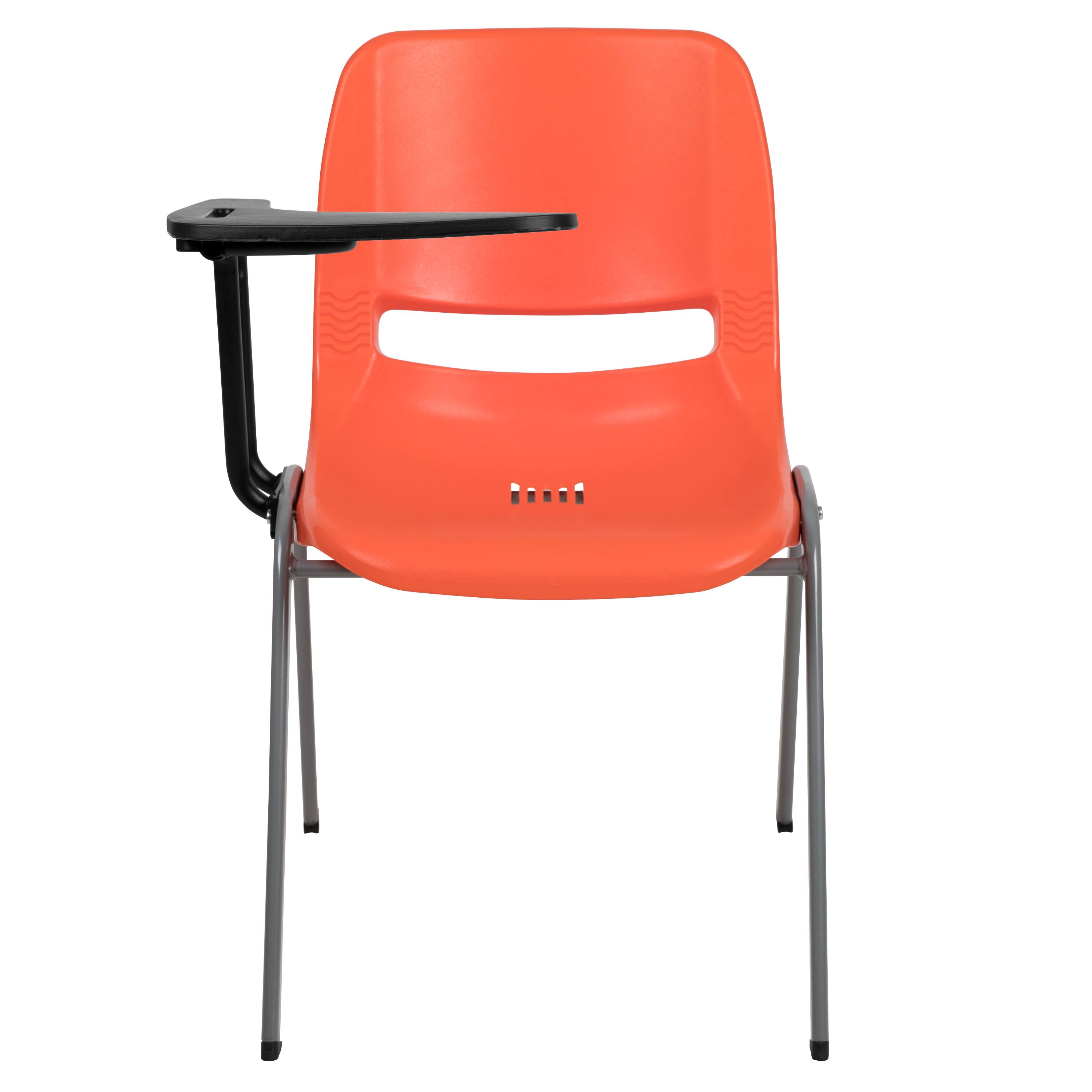 Alt View 7. Emma + Oliver - Ergonomic Shell Chair with Right Handed Flip-Up Tablet - Tablet Arm Desk - Orange.