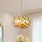 Front. Parrot Uncle - 20" Modern 6-Light Gold Chandelier with Leaf Metal Shade - Gold.