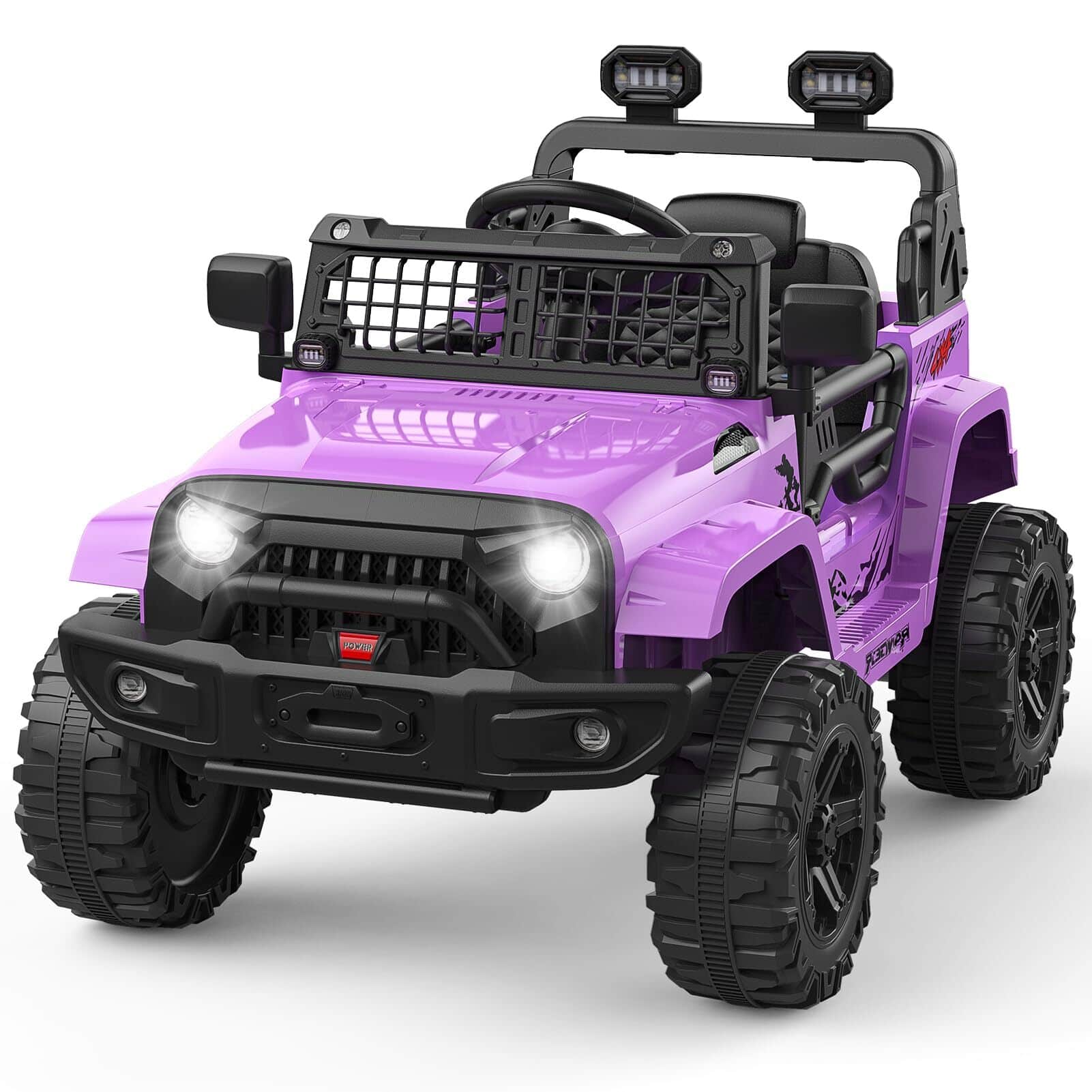 Jojoka - 12V Kids Ride-On Truck w/Remote - 3 Speeds, Dual Motors, LED Lights, Music (Ages 3-8, 61lbs) - Red