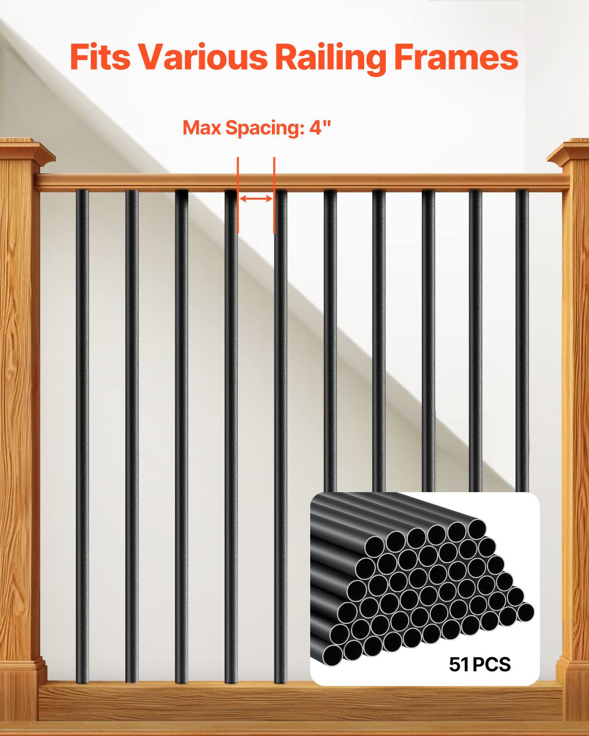 Fits Various Railing Frames, Max Spacing: 4", 51 PCS