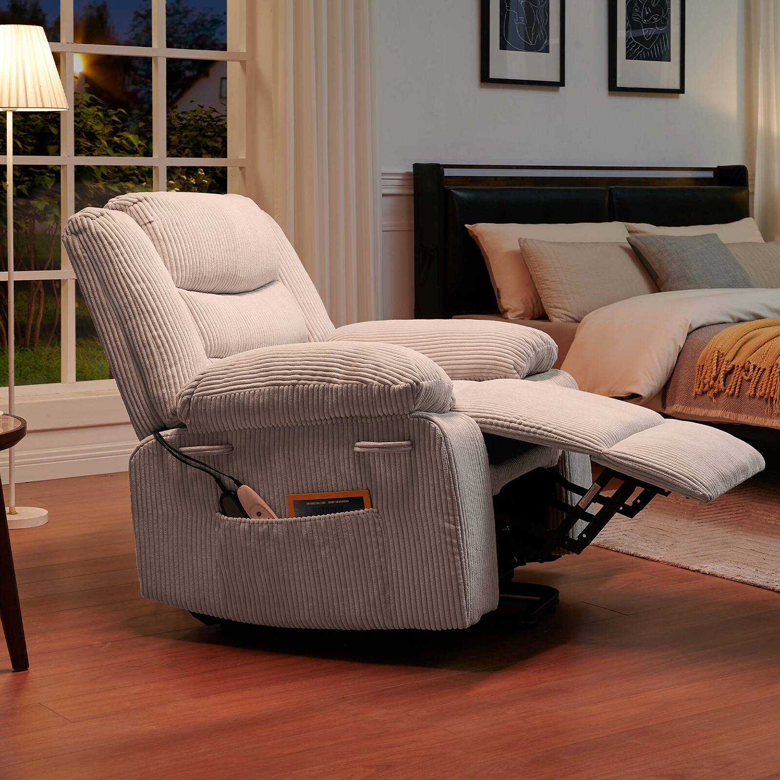 Angle. Bestier - Living Room Bedroom Power Lift Recliner Chair with Massage Modern Reclining Chair - White.
