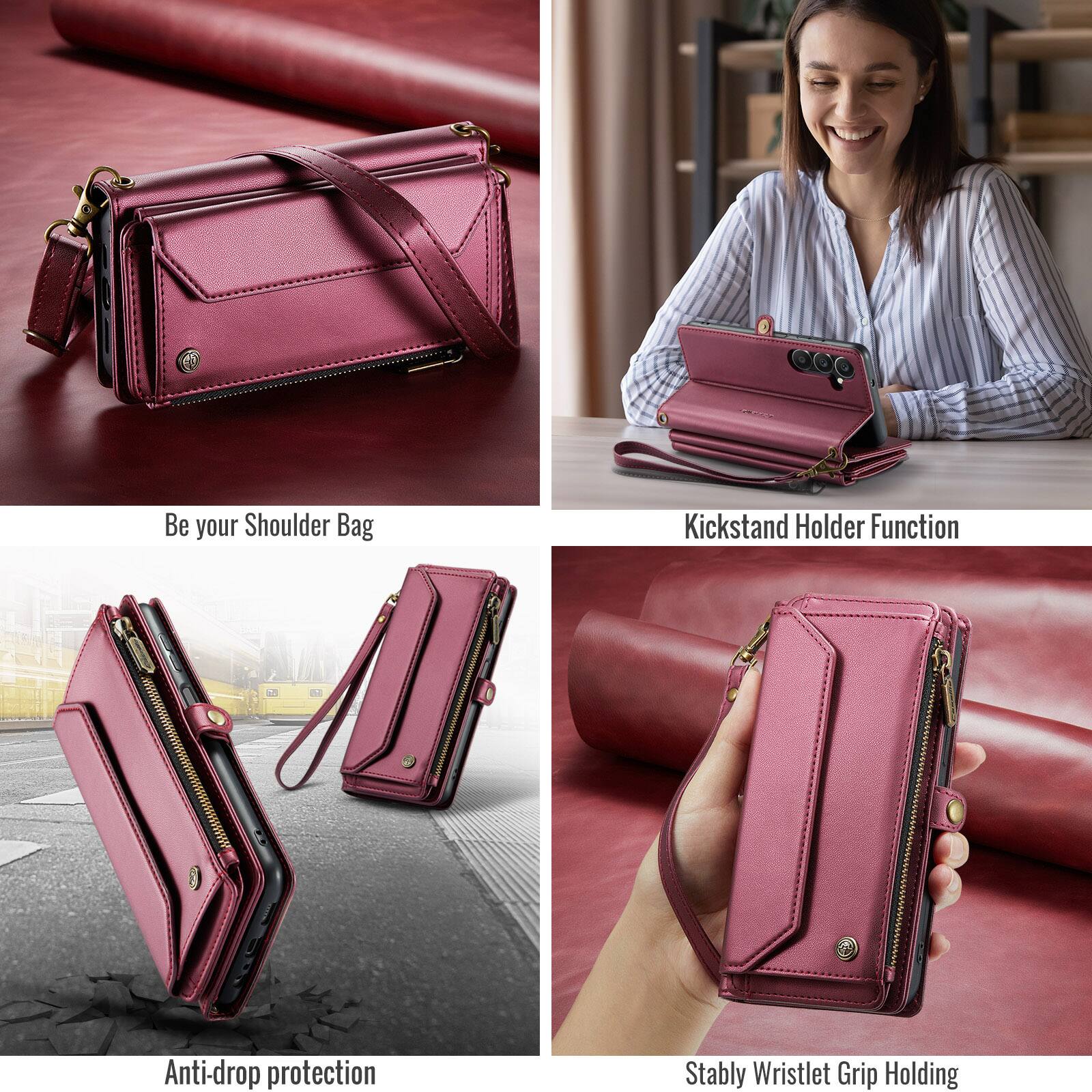 Be your Shoulder Bag  
Kickstand Holder Function  
Anti-drop protection  
Stably Wristlet Grip Holding