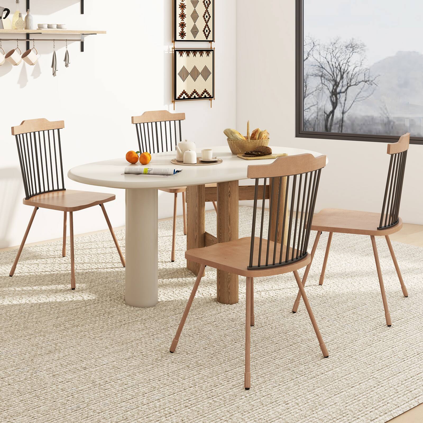 Angle. SlickBlue - Set of 2 Spindle Back Dining Chairs with Comfortable Contoured Seat - Natural.