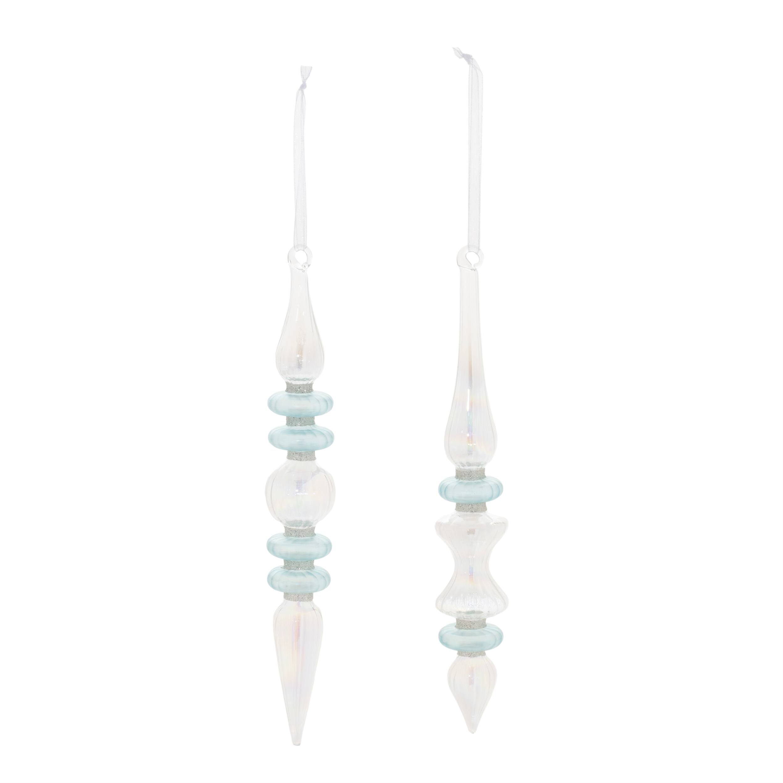 Angle. BreeBe - Iridescent Finial Drop Ornament (Set of 24) - Blue.