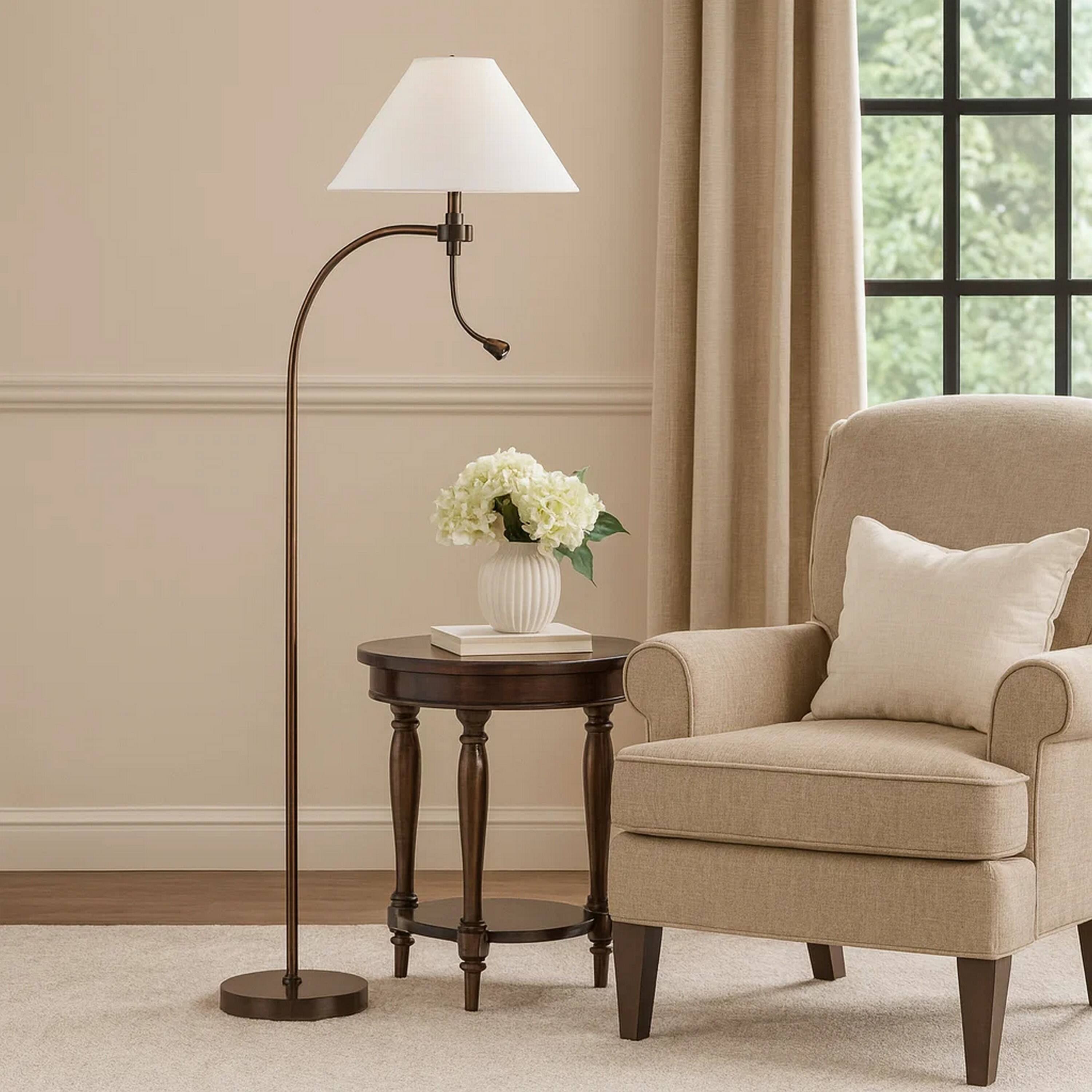 Alt View 3. Manhattan Lane - Ashy 68 Inch Floor Lamp, Gooseneck LED, Shade, Arc Pole.
