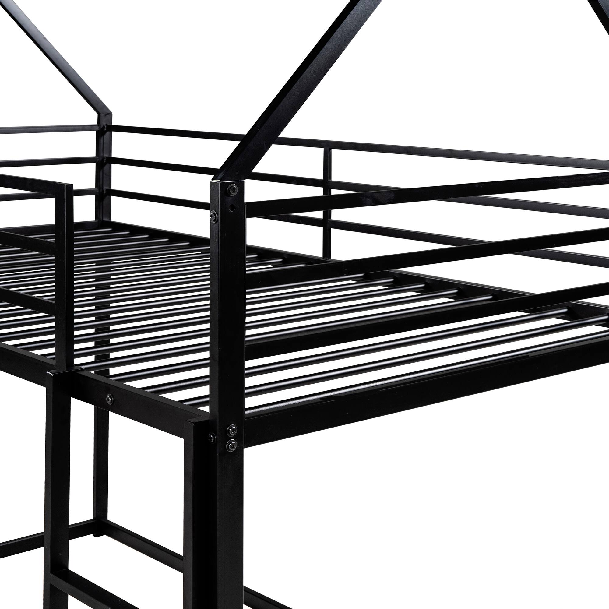 Alt View 2. Spaco - Spaco Twin over Twin Kids House Bunk Bed with Slide, Solid Metal Frame, Safety Guardrails, Built-in Ladder, for Bedroom - Black.
