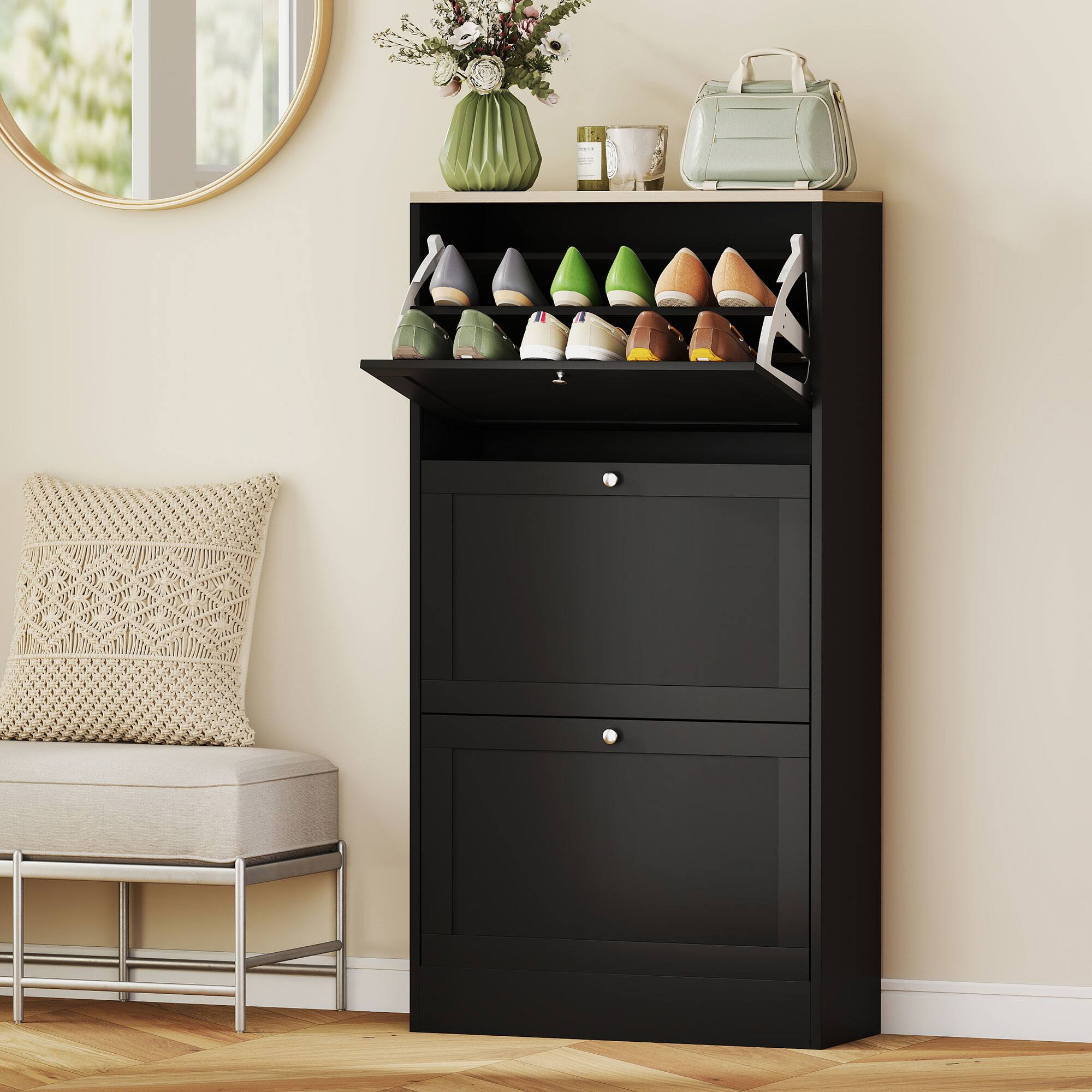 Alt View 1. Homcom - Shoe Storage Cabinet with 3 Flip Drawers and Adjustable Shelves for 12-18 Pairs of Shoes - Black.