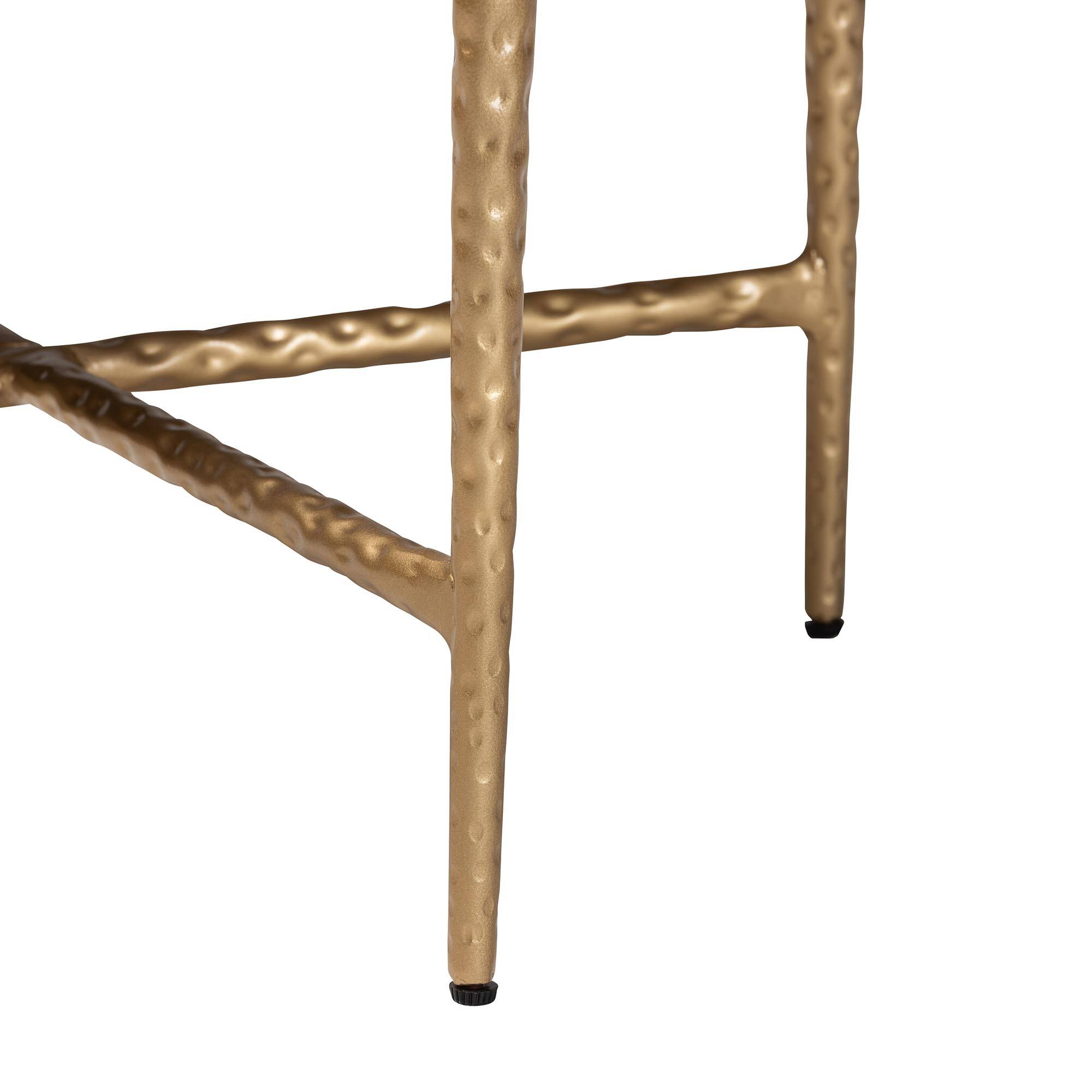 Back. Baxton Studio - Baxton Studio Fumiye Ottoman Footstool - Modern Rustic Accent Stool with Metal Frame and Upholstered Seat, Rectangle 18" - Ivory/Gold.