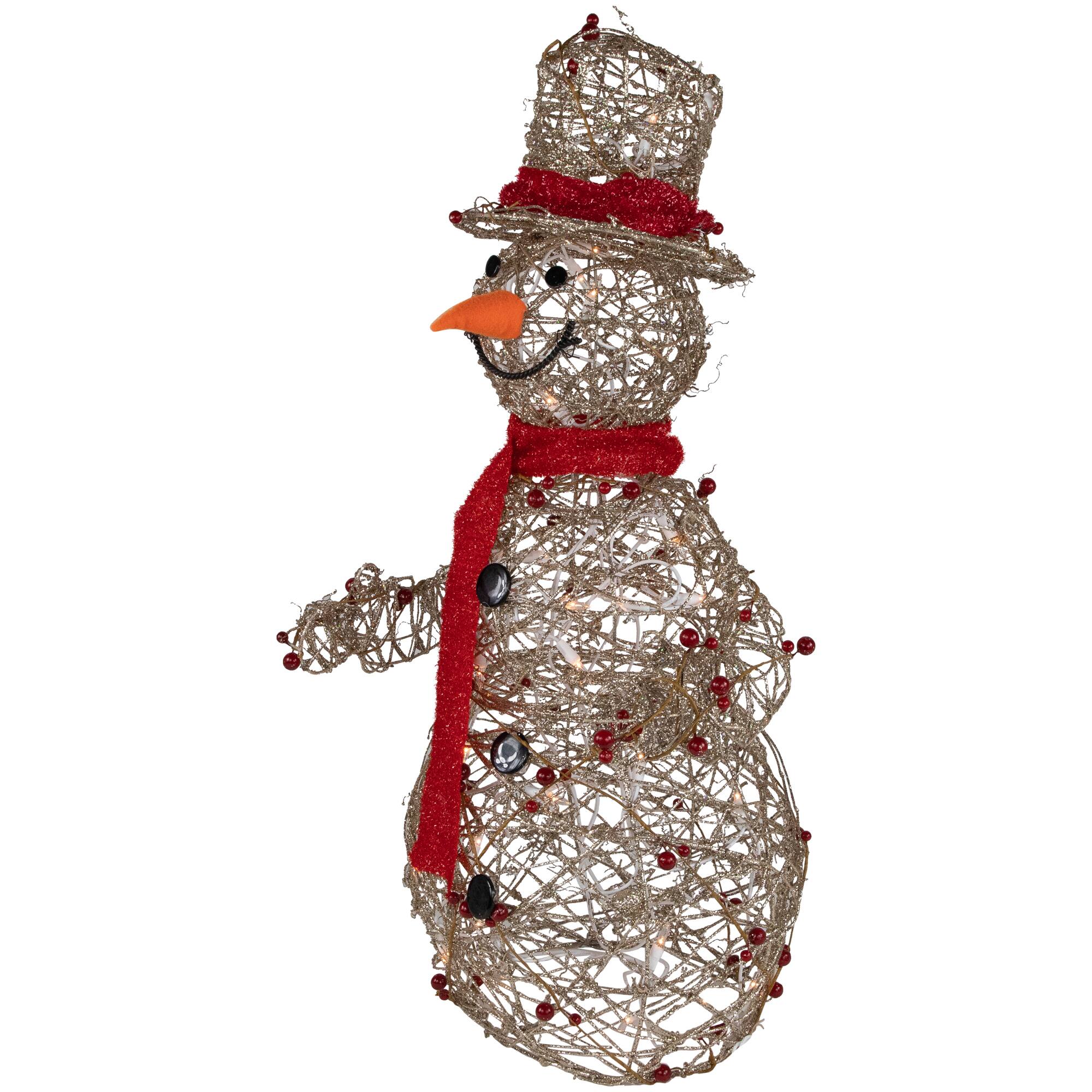 Alt View 4. Northlight - Lighted Glittered Snowman and Berries Outdoor Christmas Decoration - 28" - Gold.