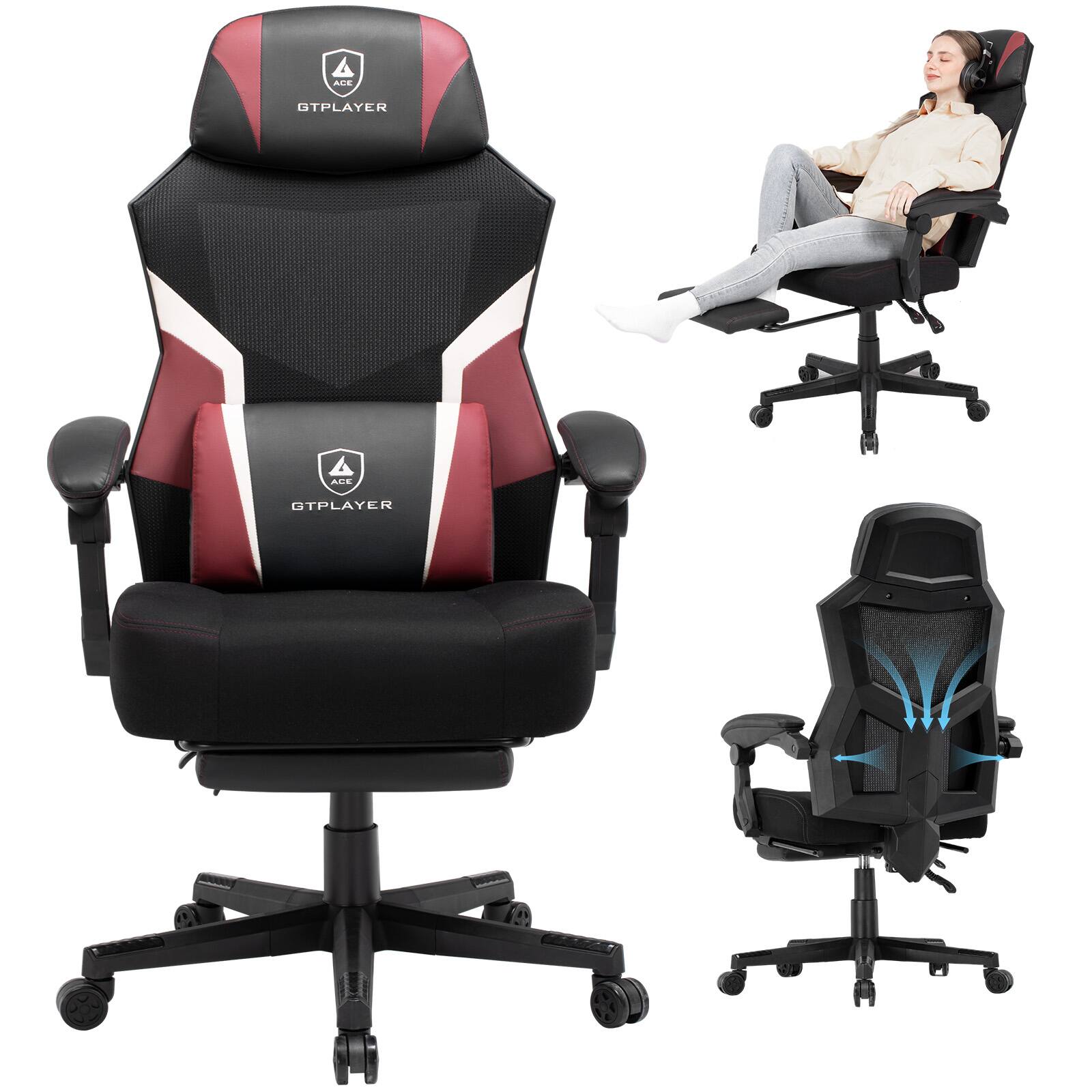 GTPlayer - Gaming Chair with Wider Cushion Breathable Mesh Computer Office Chair - Red