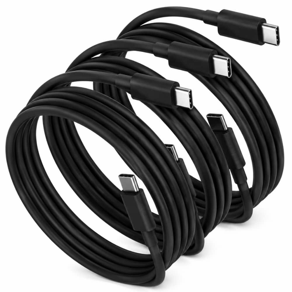 Qixxronics - 3PCS 6FT USBC to USBC Charging Cable for iPhone 15/16/17, iPad, PS5 Controller, Gaming Controller, Galaxy, TypeC Devices - Black
