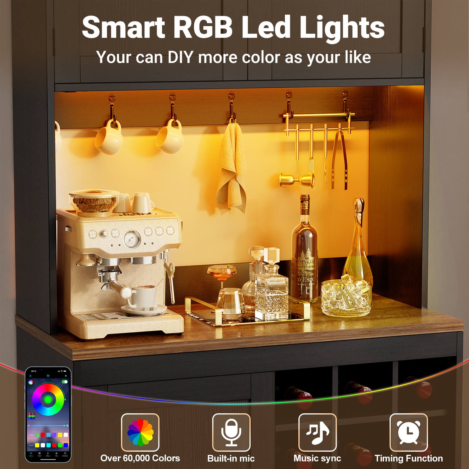 Smart RGB Led Lights  
Your can DIY more color as your like  

- Over 60,000 Colors  
- Built-in mic  
- Music sync  
- Timing Function