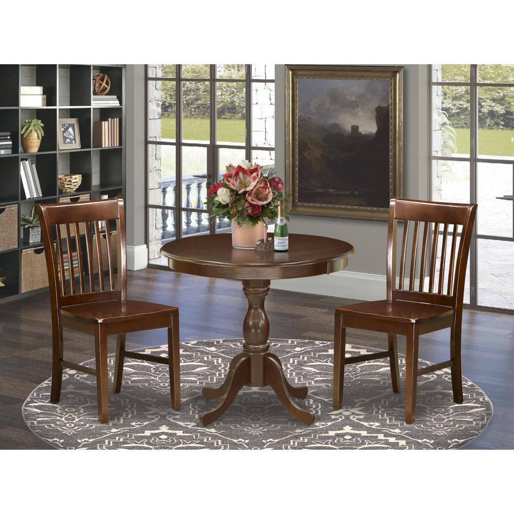 Back. East West Furniture - AMNF3-MAH-W 3 Piece Dining Room Table Set - 1 Wooden Table and 2 Mahogany Dining Chairs - Mahogany Finish - Mahogany.