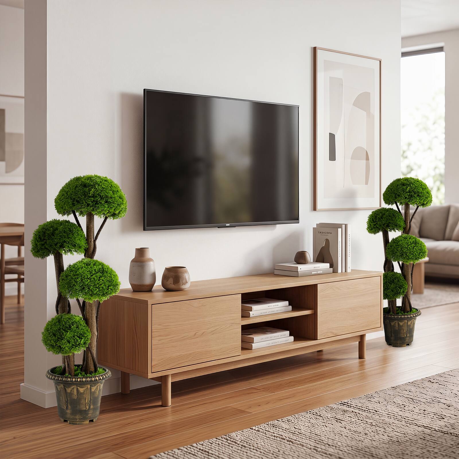 Alt View 5. Costway - Costway 2 PCS Artificial Cypress Topiary Ball Tree with Retro Cement-filled Planter, Vines - Green, Rustic Brown.