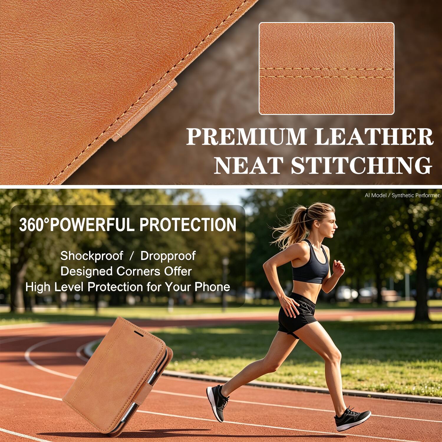 PREMIUM LEATHER NEAT STITCHING

360° POWERFUL PROTECTION
Shockproof / Dropproof Designed Corners Offer High Level Protection for Your Phone

AI Model / Synthetic Performer