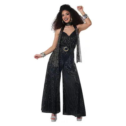 Front. California Costumes - Lets Dance Womens Disco Costume Jumpsuit | Medium - Black.