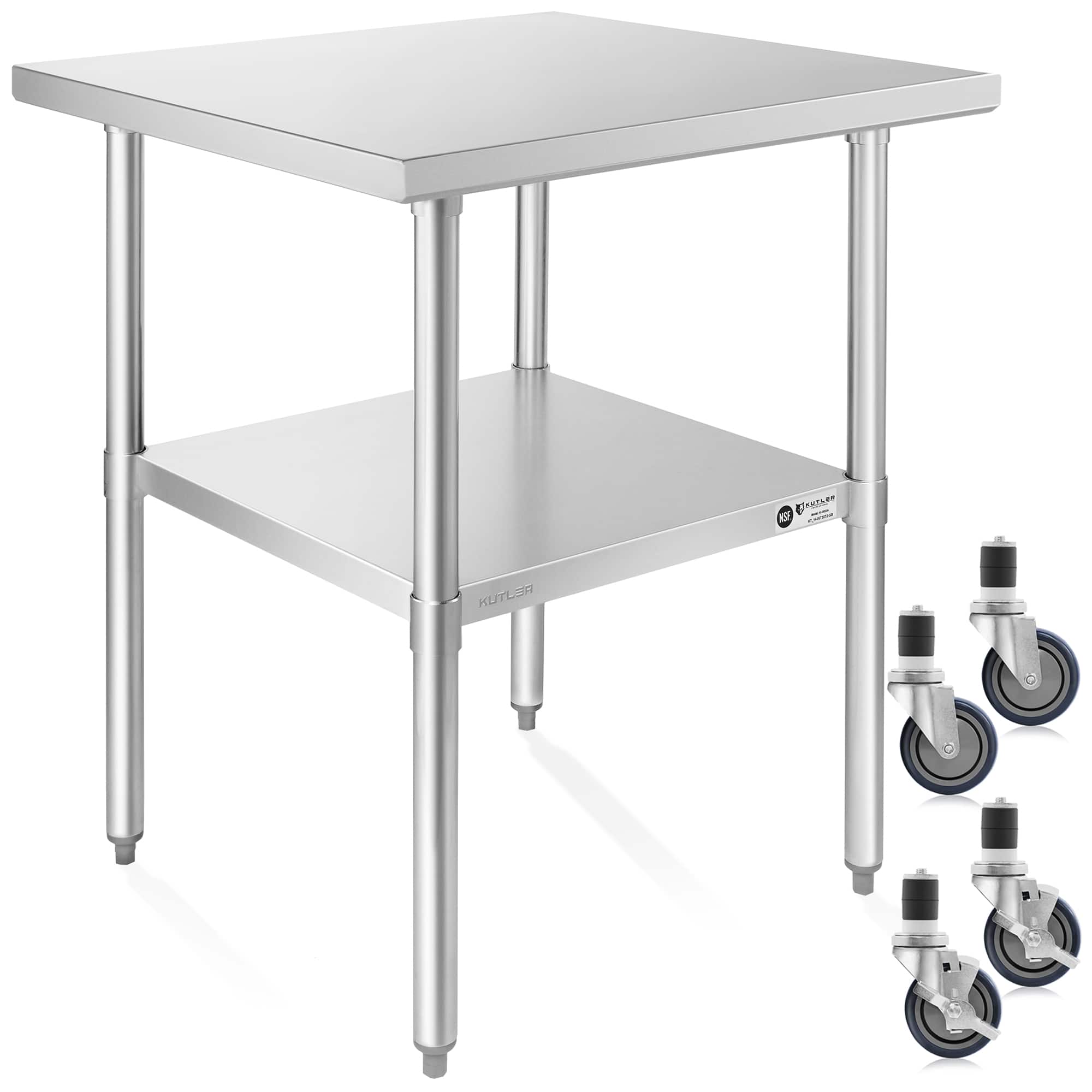 KUTLER - NSF Commercial Stainless Steel Prep and Work Table with Wheels - Silver