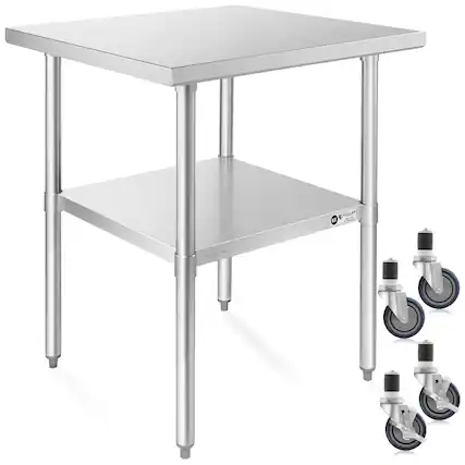Front. KUTLER - NSF Commercial Stainless Steel Prep and Work Table with Wheels - Silver.