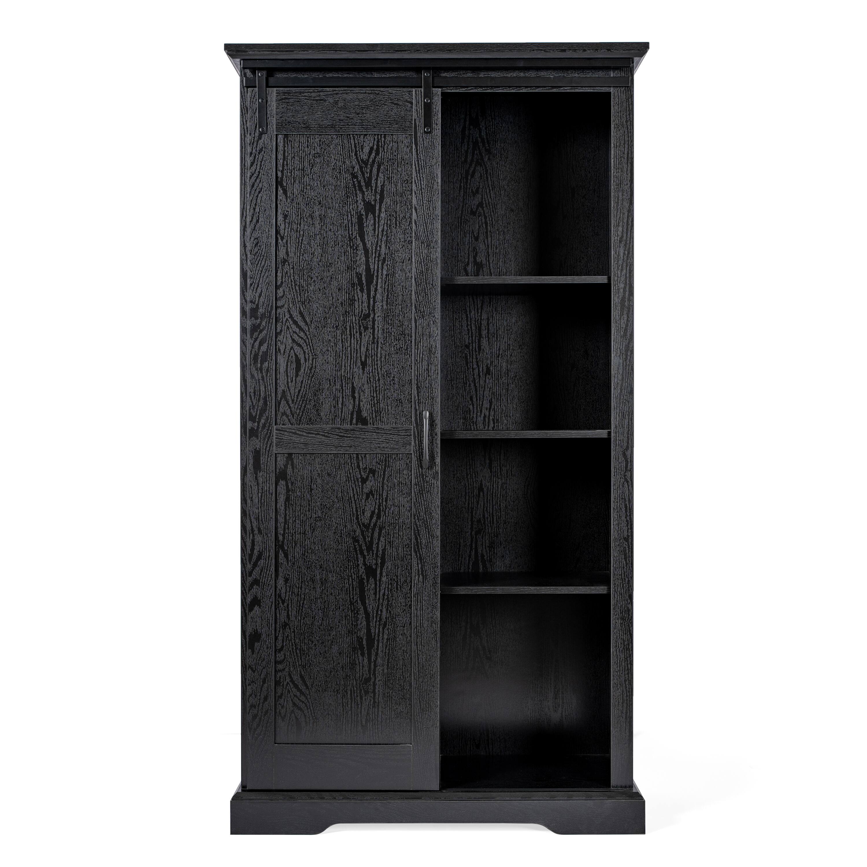 Angle. Flash Furniture - Harrison 36" Wide Rustic Farmhouse Storage Cabinet Bookcase with Sliding Barn Door and 4 Adjustable and 2 Fixed Shelves - Black.