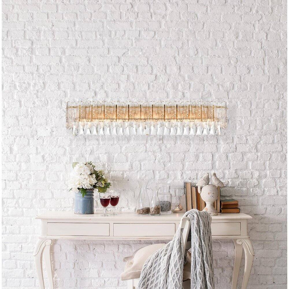 Alt View 4. Elegant Lighting - Emilia 34.5 inch Wall Sconce in Satin Gold - Satin Gold And Clear.