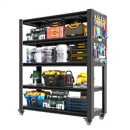 APRILSOUL - 72 inch H 5 Tier Adjustable Shelving with Pegboard and Wheel Heavy Duty Storage Shelves Metal Shelving Unit - Black