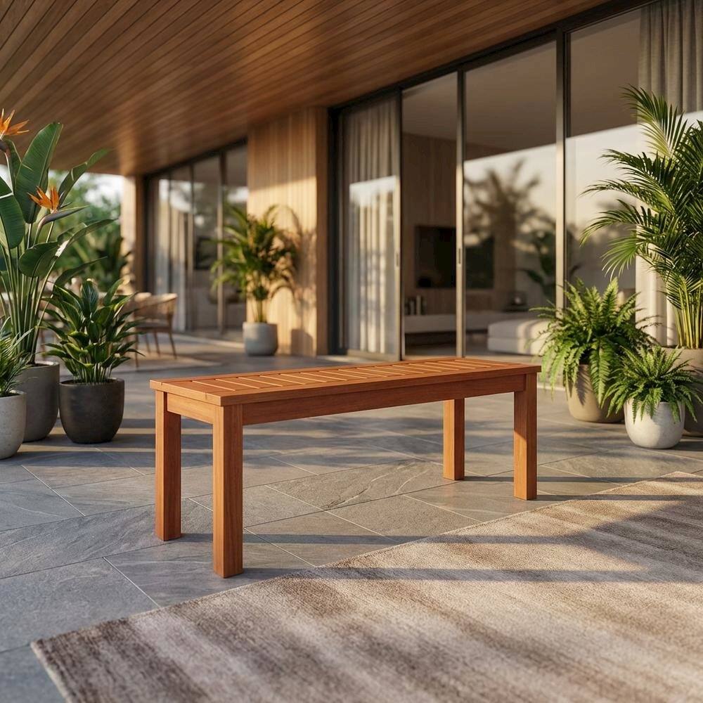 Angle. Outdoor Escape - Engineered Wood Outdoor Garden Bench For Patio And Deck Seating - Light Wood.