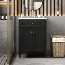 Loheer - 24 inch bathroom vanity with sink, Modern Bathroom Vanity with Tip-Out Drawer - Black