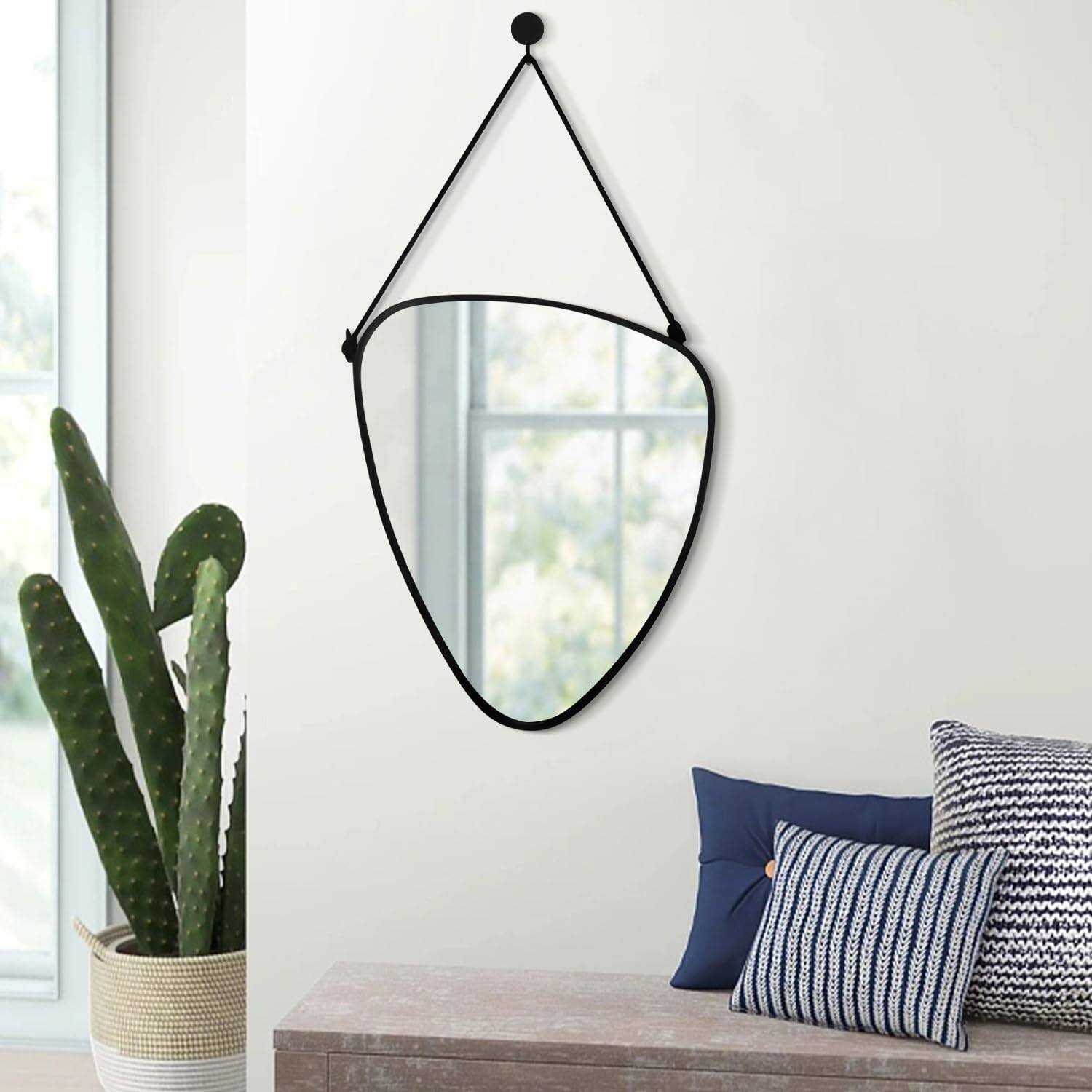Left. Dazzling Pops - Asymmetrical Hanging Mirror Irregular Modern Frame For Wall Artistic Triangle Living Room Bedroom Entryway - Black-triangle.