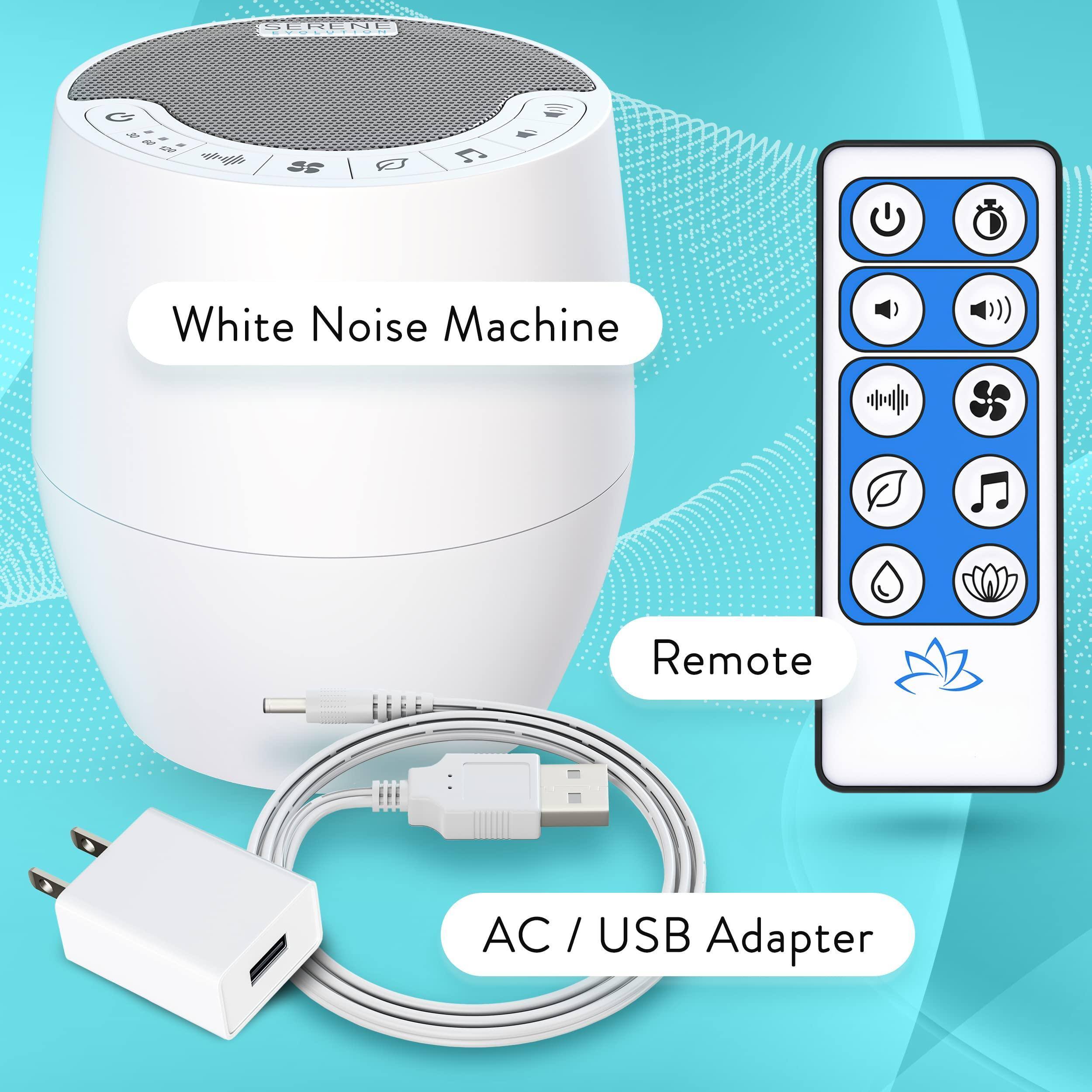 - White Noise Machine
- Remote
- AC / USB Adapter