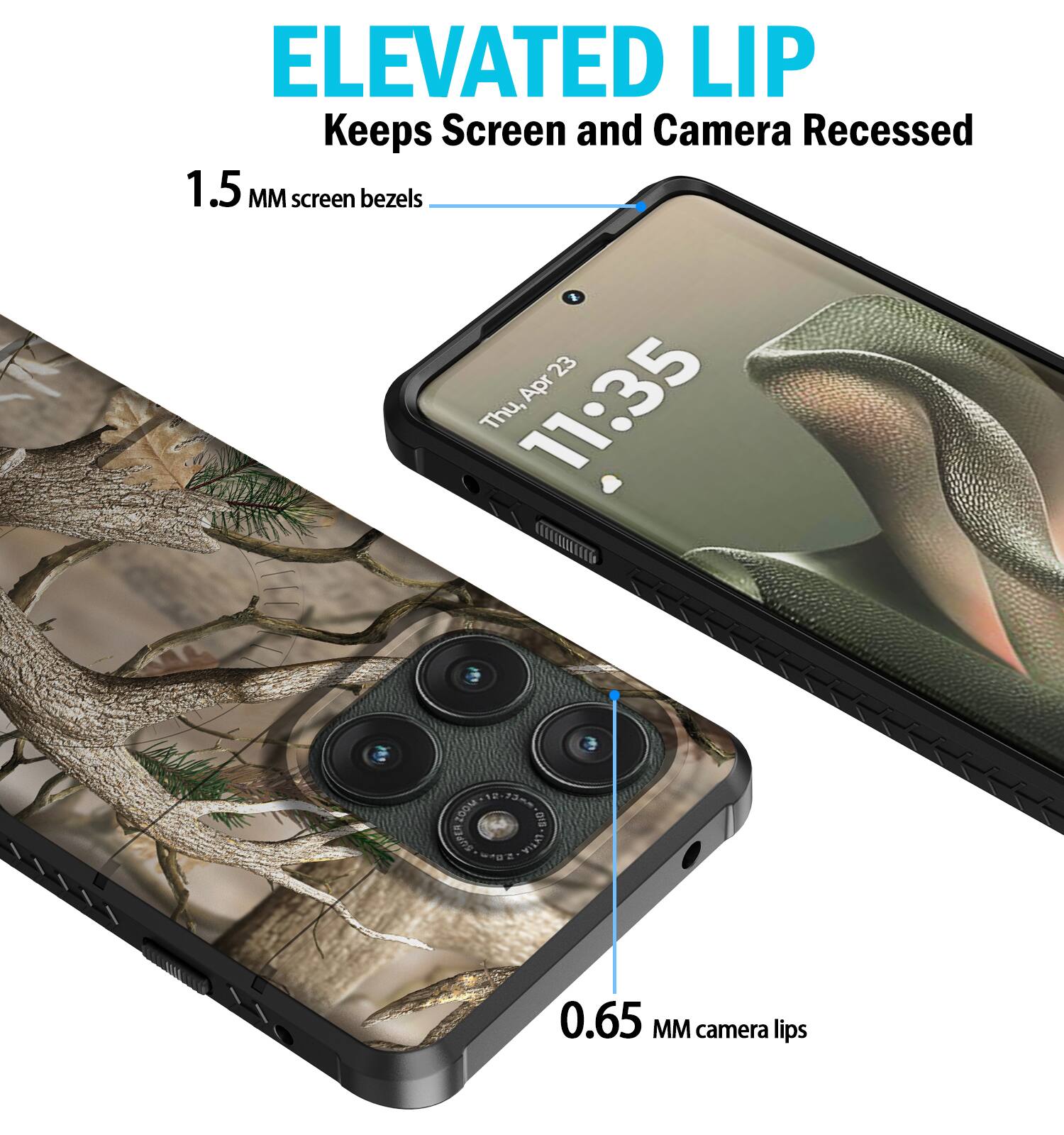 ELEVATED LIP  
Keeps Screen and Camera Recessed  
1.5 MM screen bezels  
0.65 MM camera lips