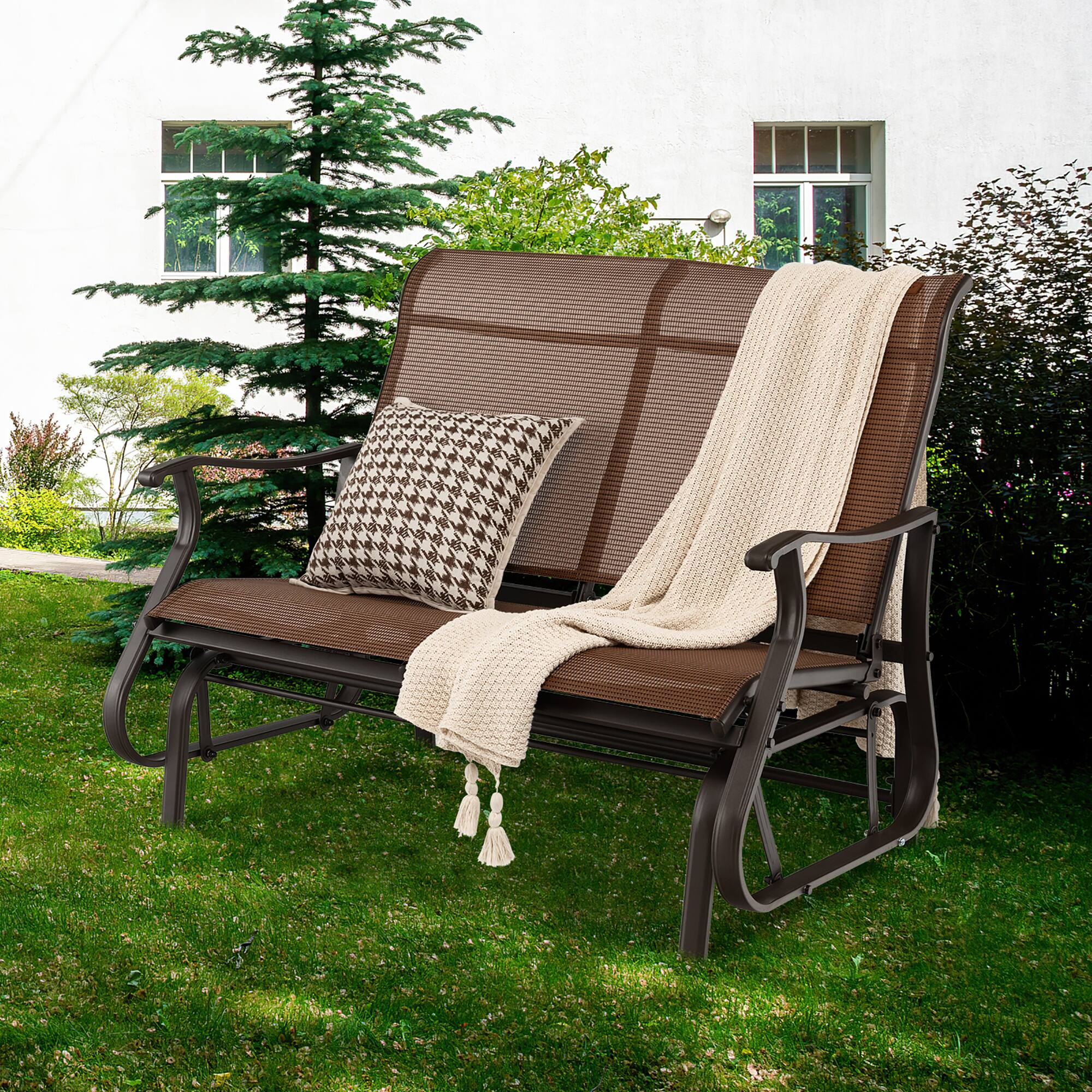 Alt View 9. Costway - Costway 2-Person Patio Swing Glider Bench Loveseat Rocking Chair High Back Deck - Brown.