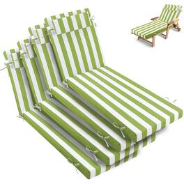 Chateau Abodes - 4PCS Outdoor Chaise Lounge Cushion, Waterproof Patio Chaise Lounge Cushion with Ties, 72" L X 21" W X 3" D - Olive Green with White Stripes