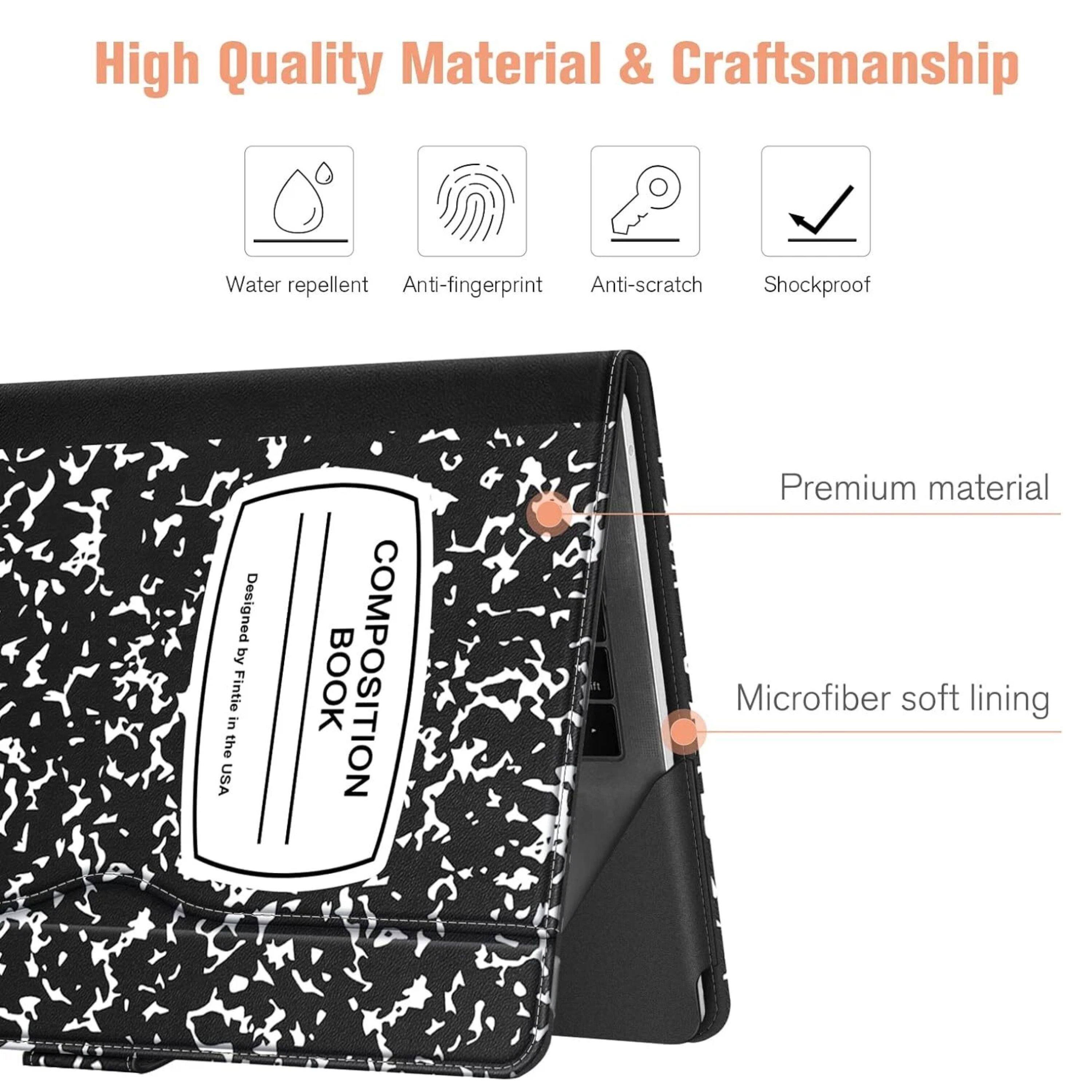 High Quality Material & Craftsmanship  
Water repellent  
Anti-fingerprint  
Anti-scratch  
Shockproof  
Designed by Fintie in the USA  

BOOK COMPOSITION  
Premium material  
Microfiber soft lining