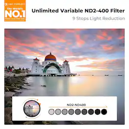 Schertz - 82mm Variable ND Filter – ND2 to ND400 (1–9 Stops) Adjustable Neutral Density, Multi-Layer Coated AGC Glass (Nano-X Seri