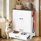 Front. Yardgrace - Dog feeding station, double door locker with 2 adjustable dog bowls, 3 hooks on right side, white - White.