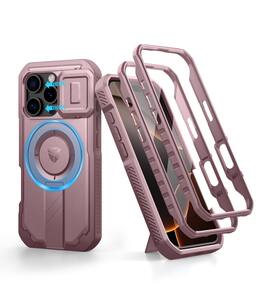dexnor - for iPhone 16 Pro Case with Slide Camera Cover&Adjustable Kickstand & Built-in Screen Protector - Peony Pink