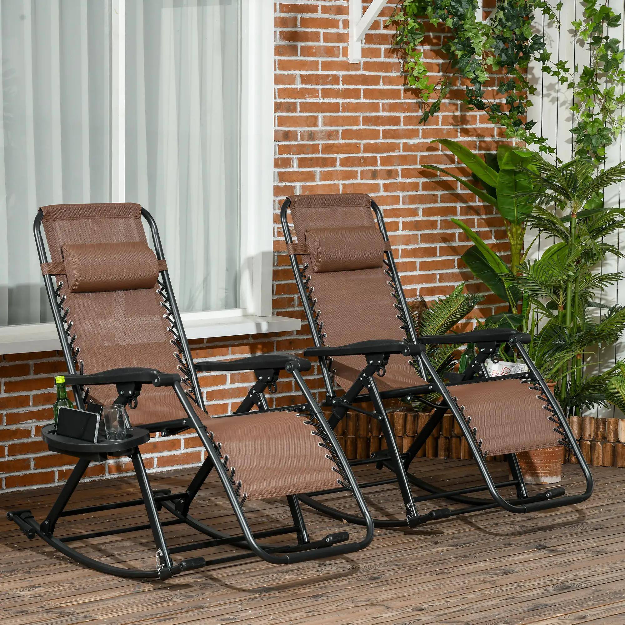 Alt View 7. Resenkos - Resenkos Zero-Gravity Recliners, Foldable Outdoor Loungers with Pillow, Cup & Phone Holder, Relaxation, Brown - Brown.